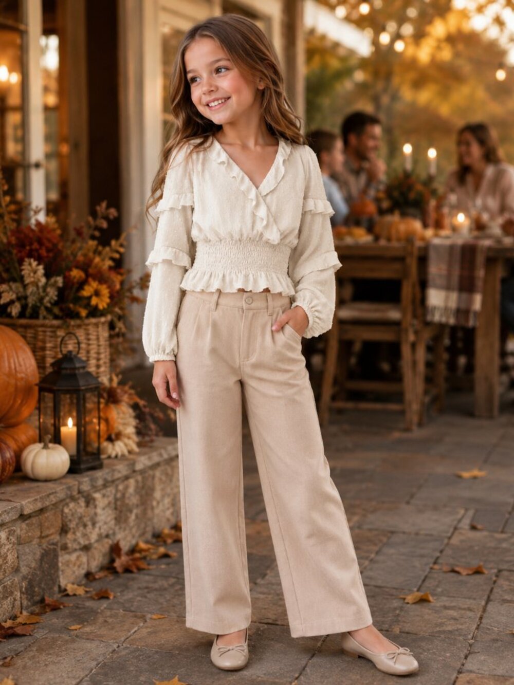 Chelsea & Violet Cream Smocked Peplum Blouse Eyelet Boho Long Sleeve Size M